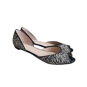 Talbots Peep Toe Flats Womens 9.5B Black Zebra Print D'Orsay Shoes Mob Wife Chic